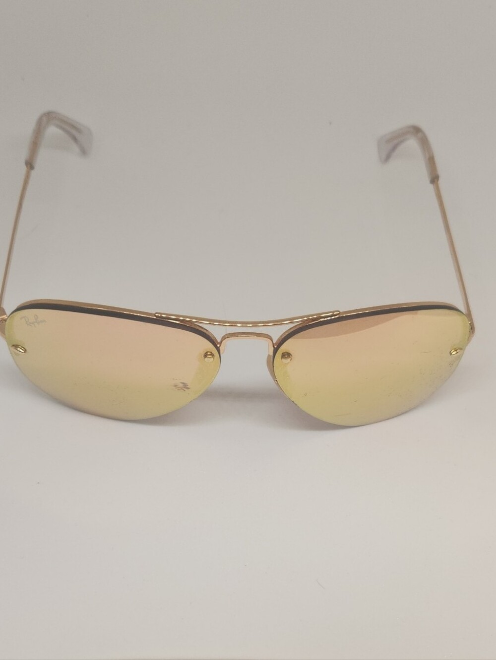 Ray-Ban Gold Aviator Sunglasses Pink Mirrored Lenses w/ Ray-Ban Case